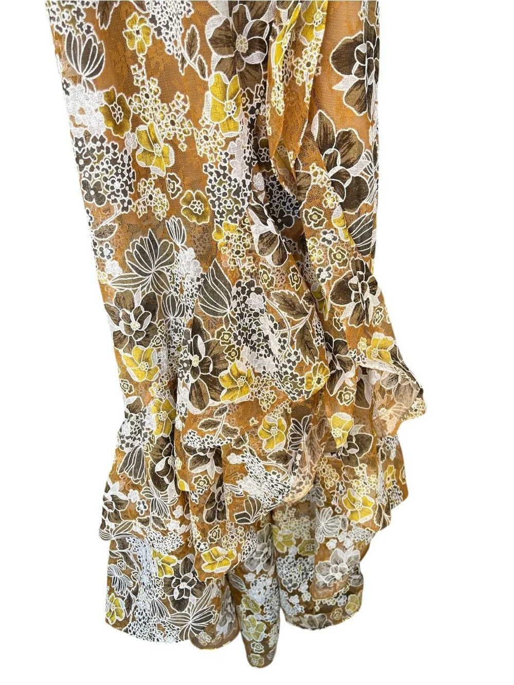 Bronx and Banco Sicilia floral Ruffle Dress in brown gold white Multi S - Picture 5 of 11